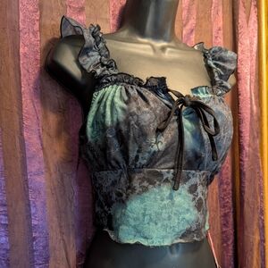 Black Green Tie-dye Floral Top Fairy Whimsygoth Witch Witchy Romantic Gothic M